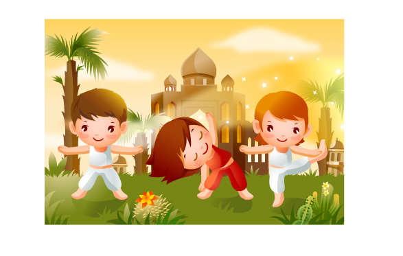 儿童晨练运动矢量素材