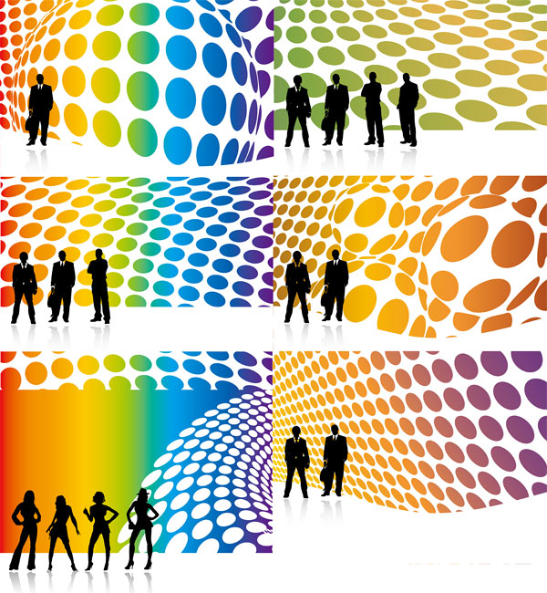 人物剪影与3D背景矢量素材