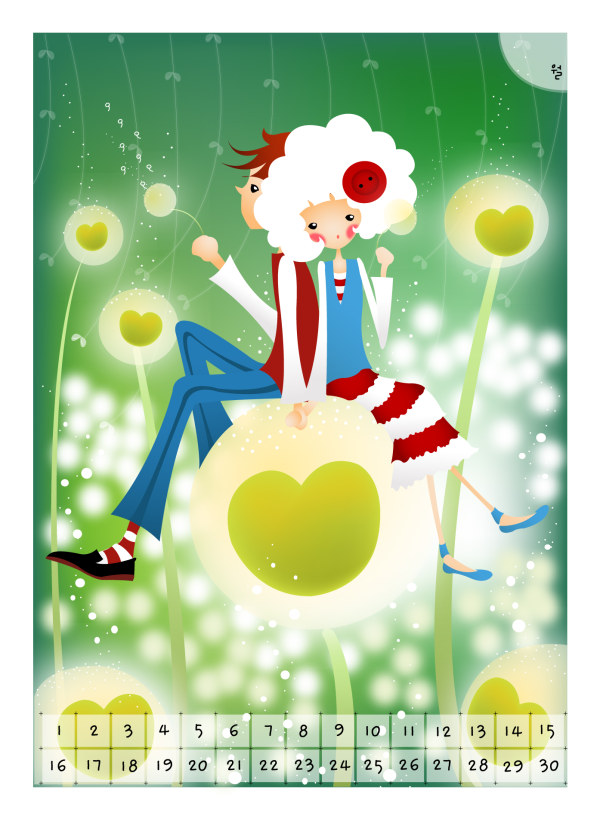 韩国纽扣女孩矢量插画-15