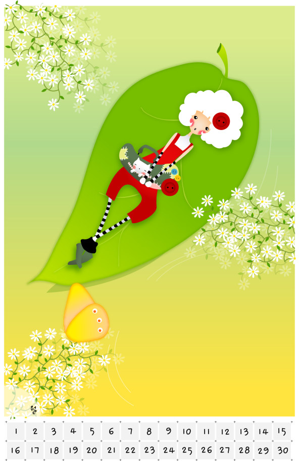 韩国纽扣女孩矢量插画-17