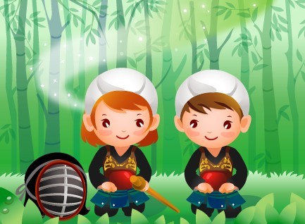 儿童剑道运动矢量素材