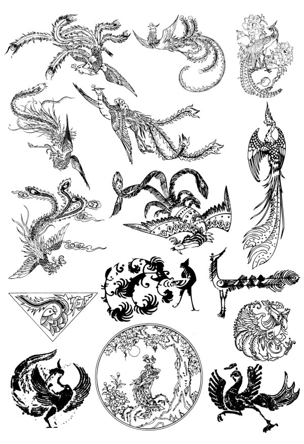 凤凰花纹矢量图案-1