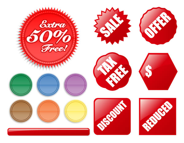 各种形状的装饰按钮和label矢量素材