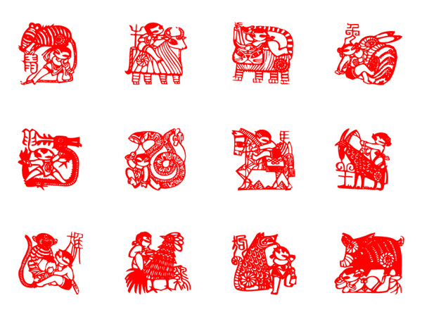 十二生肖剪纸矢量素材