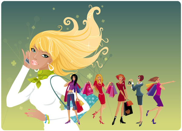 时尚购物女性矢量素材