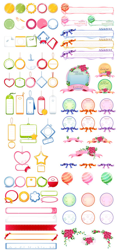 吊牌花边形状对话框等矢量素材