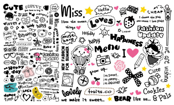 非常可爱的图案与英文字组合矢量素材