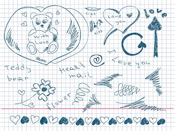 可爱手绘爱情元素矢量素材