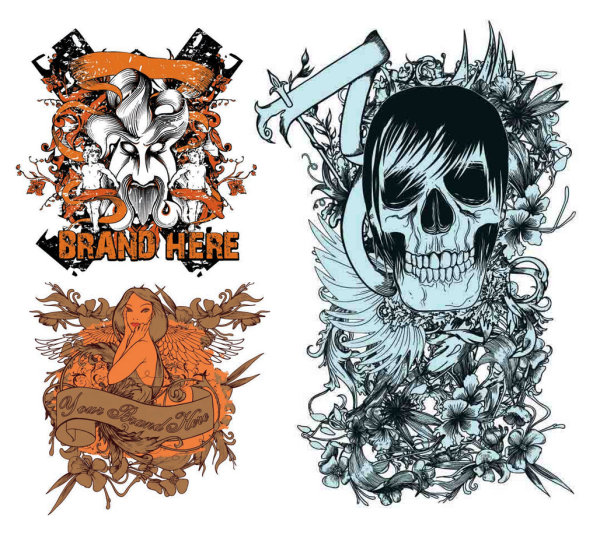 3款T-shirt图案矢量素材