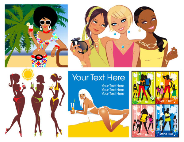 时尚女性集矢量素材