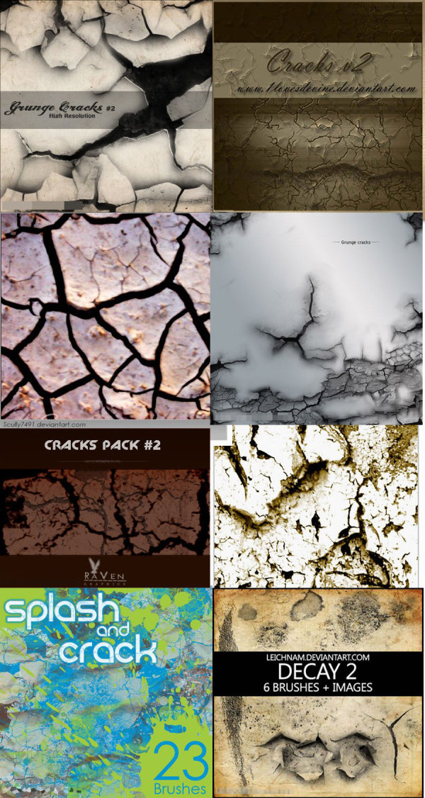 高清晰裂缝裂纹颓废PS笔刷集