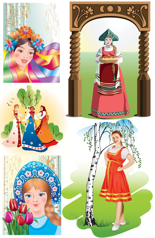 俄罗斯民族少女矢量素材