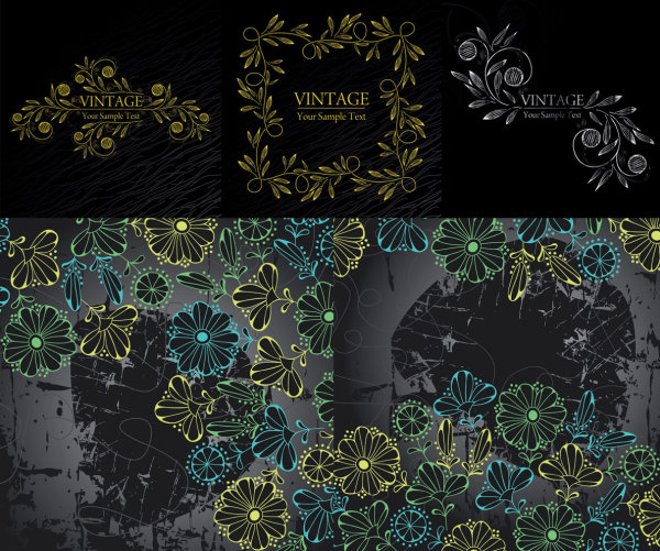 手绘时尚花纹矢量素材