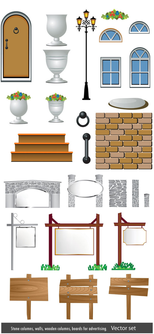 欧式庭院元素矢量素材