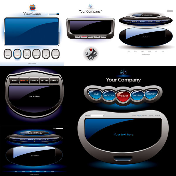 6款水晶网页框架菜单矢量素材