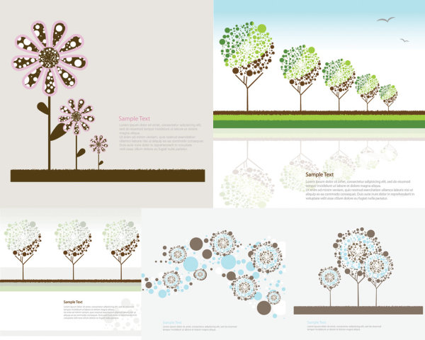 可爱的花朵树木矢量素材