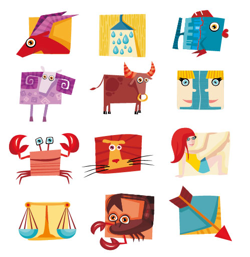 可爱的12星座图标矢量素材