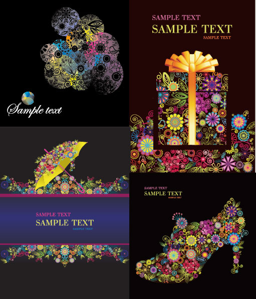 4款缤纷花朵主题矢量素材
