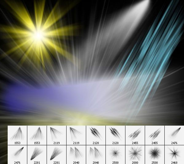 25款高精度超大尺寸光束、爆炸光效射线PS笔刷下载