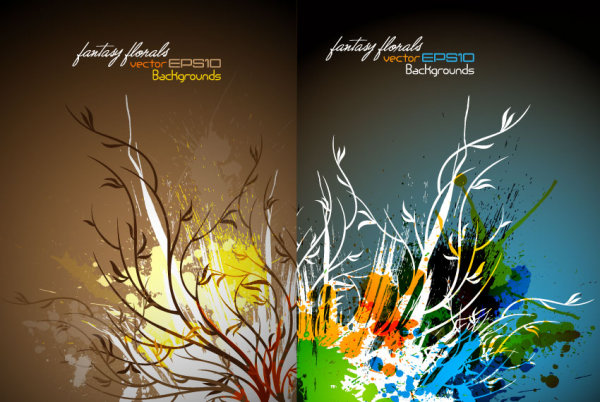 树枝竖纹墨迹矢量素材