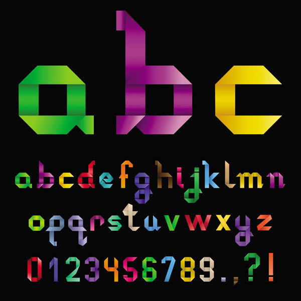 折纸丝带26个英文字母和数字矢量素材-1