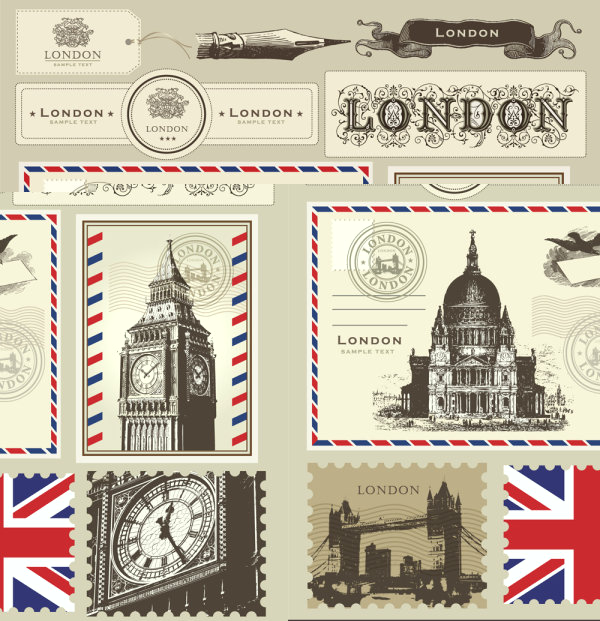 伦敦和巴黎的象征邮票02&mdash;&mdash;矢量素材