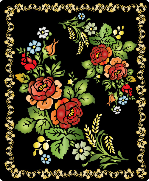 Colorful folk art painting 03 - vector material