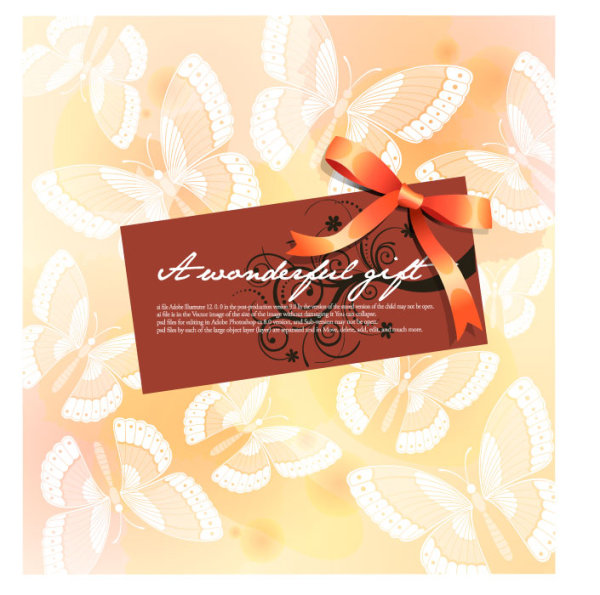 蝴蝶花纹背景卡片模板矢量素材-2