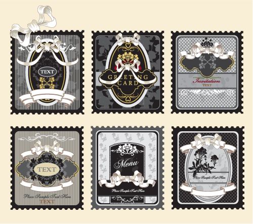 古朴素雅花纹边框矢量素材-2