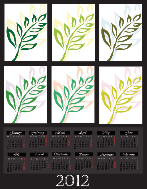 Cartoon branches Calendar 03 - vector material