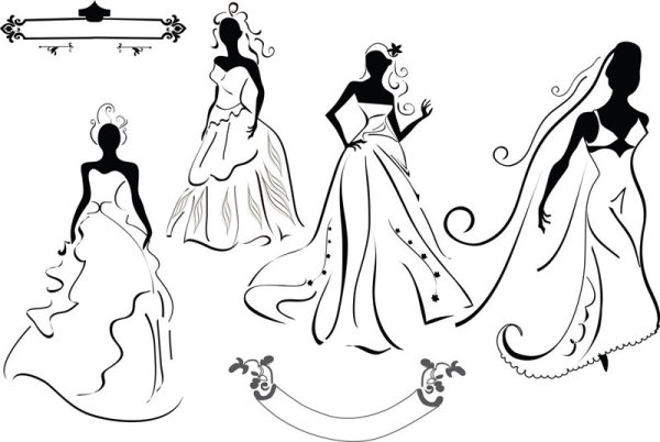 Line art bridal gown 01 - vector material
