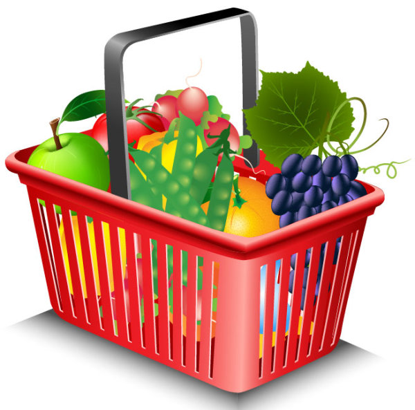 Fruits and vegetables and shopping baskets 02 - vector material