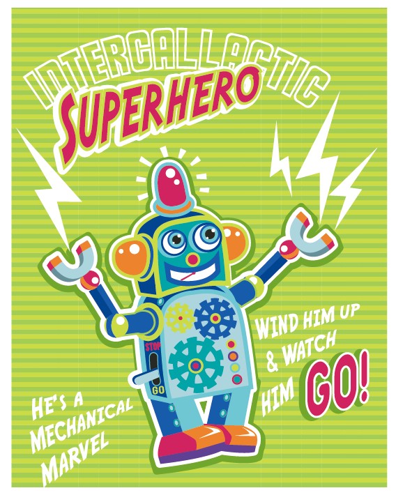 Cute cartoon robot vector material