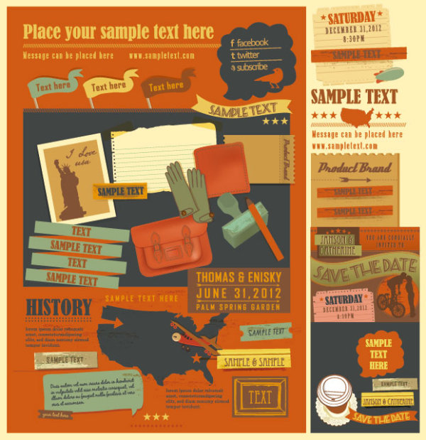 Cartoon retro label 04 - vector material