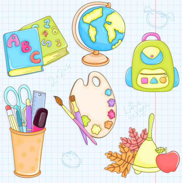 Cartoon school supplies 02 - vector material