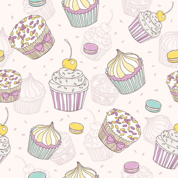 Desserts cartoon background 02 - vector material