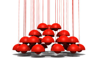 Red curtain-style chandeliers