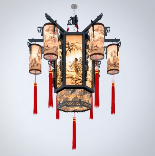 Antique chandelier 3d model hexagonal