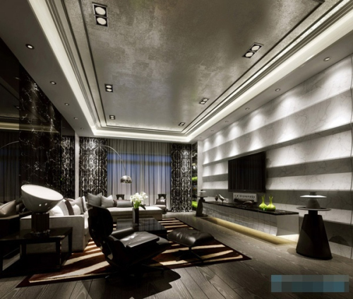 dark living room 3d model of modern fashion