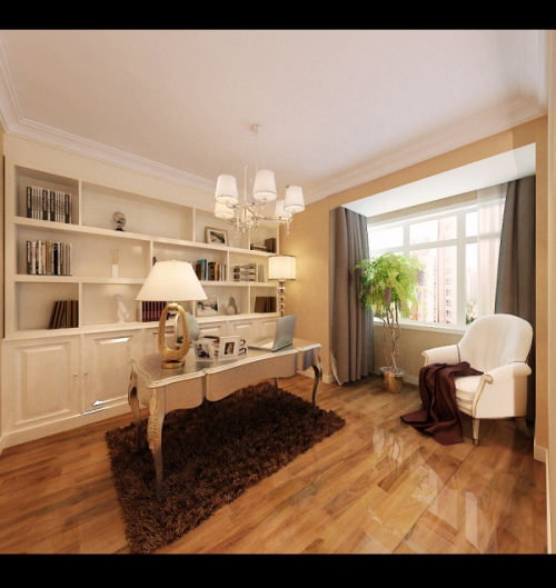 3D model of a modern, minimalist study