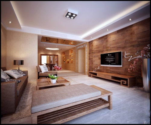 Wooden vintage style living room 3d model