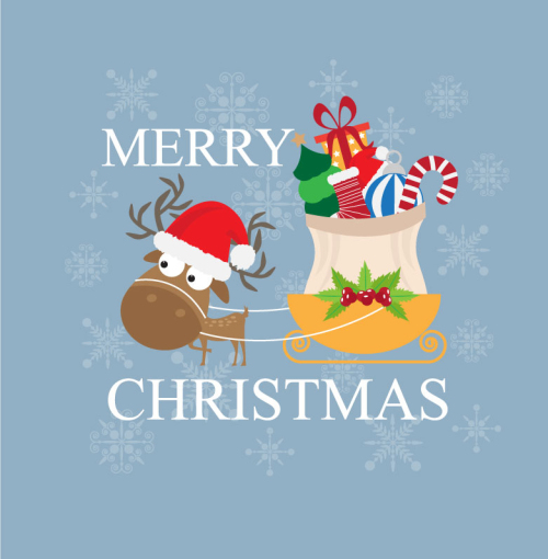 Cartoon reindeer sleigh vector material