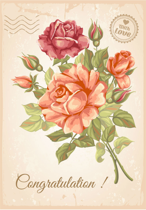 Retro background vector material roses bloom