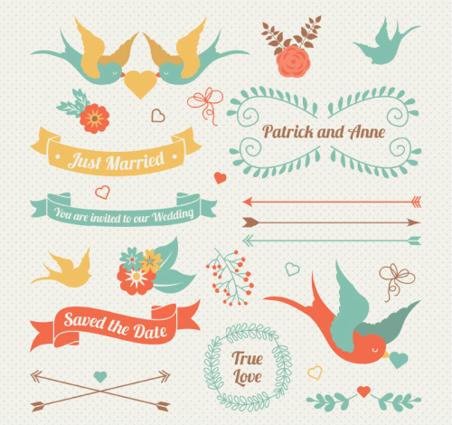 16 fresh models wedding decorative elements vector material