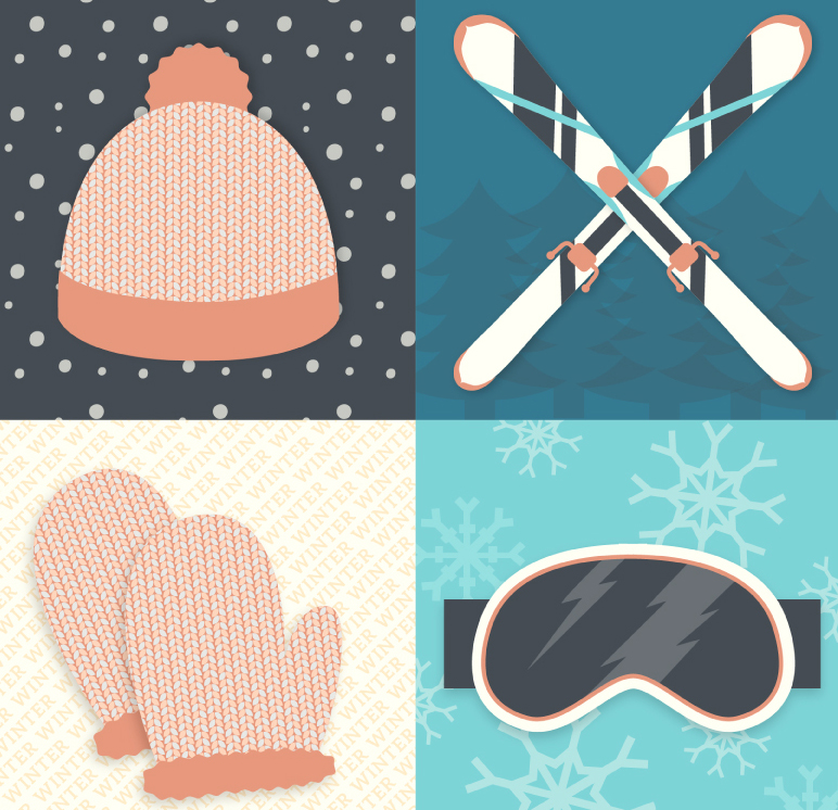 4 winter ski equipment vector material