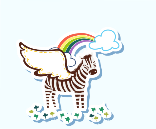 Cartoon winged zebra vector material
