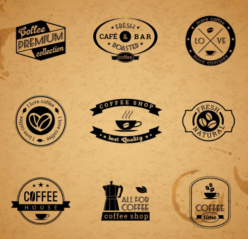9 vintage coffee label design vector material