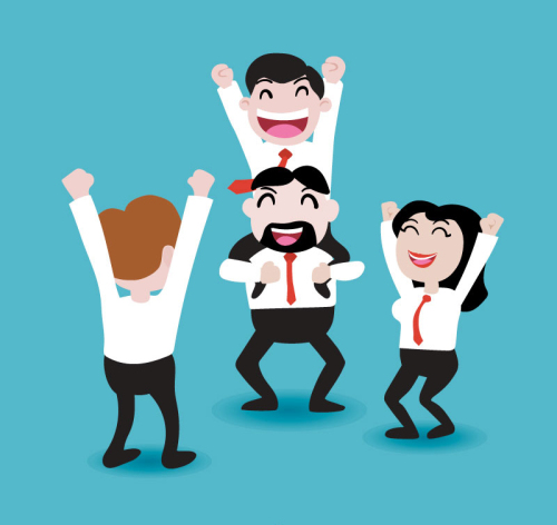 Business team cheering cartoon vector material