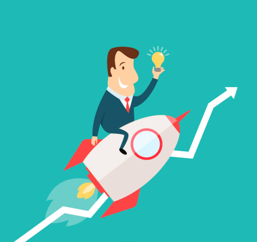 Business man riding a rocket vector material