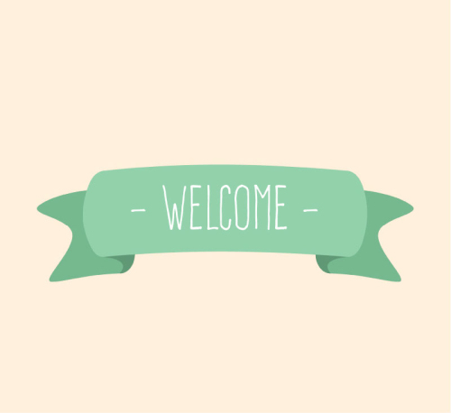 Welcome green ribbon banner vector material